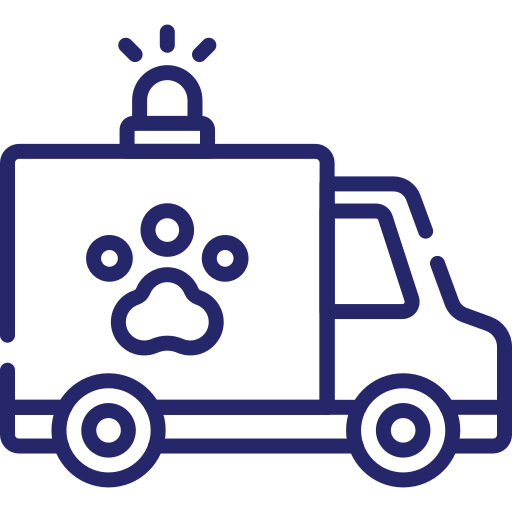 Purple icon of an ambulance with paw print. Represents the urgent surgical procedures provided by Focus Veterinary Care. Click the icon to be directed to the "Price List" page.