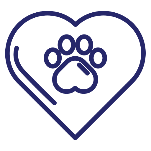 Purple icon of a heart with a paw print inside. Used as an icon to represent the Services section of the Homepage.