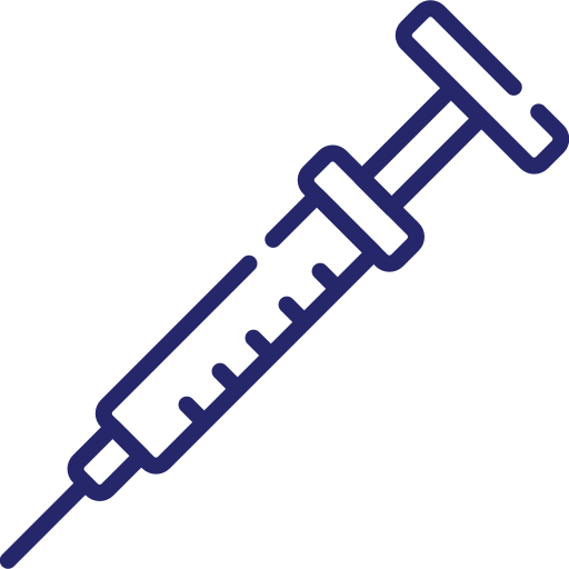 Purple icon of a syringe and needle representing the vaccination services offered by Focus Veterinary Care. Click the icon to be directed to the "Price List" page.