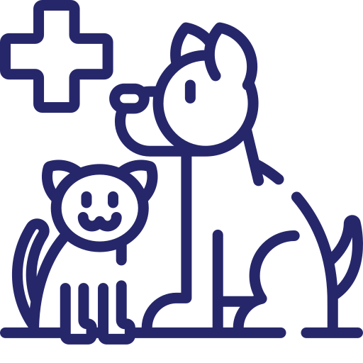 Purple icon of a dog and a cat with a medical cross above them. Represents the dog and cat spay and neuter services offered by Focus Veterinary Care. Click the icon to be directed to the "Price List" page.